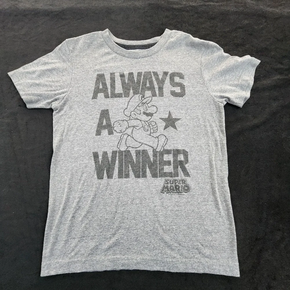 Super Mario Always a Winner Gray Short Sleeve T-Shirt Youth L